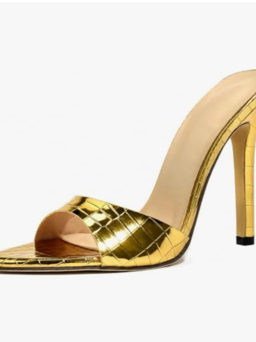 Gold High Heel Slide Sandal - Women's Metallic Open Toe